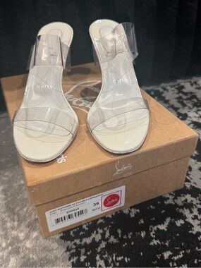 Christian Louboutin Clear PVC Slide Sandals with White Footbed